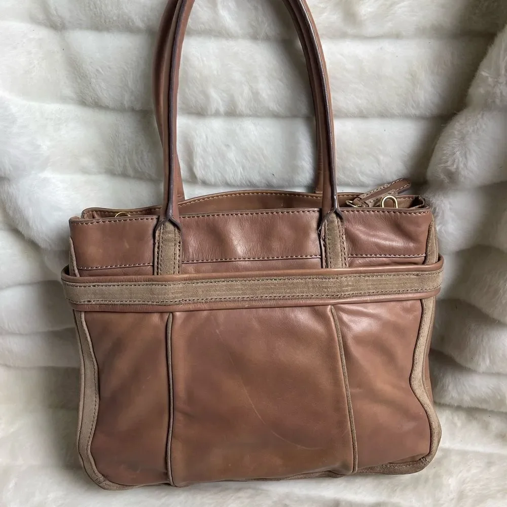 Juicy Couture leather Rose brown Satchel light brown suede trim gold tone accent
